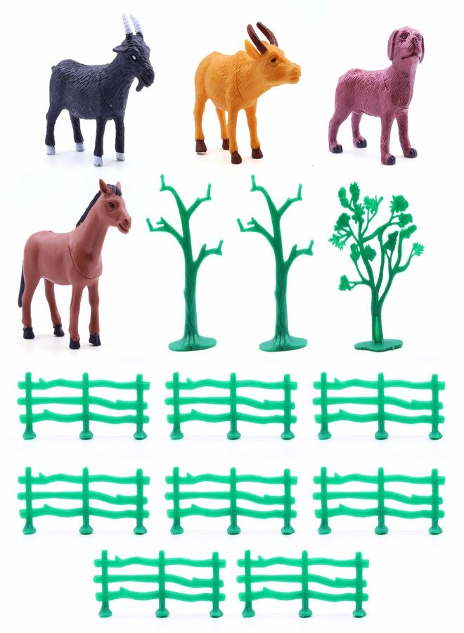 Chanak Realistic Farm Animal Set with Tree & Fence for Kids, 15 Piece Plastic Animal Playset - Includes Cow, Goat, Horse, Dog, 8 Fence, 3 Tree - Educational Toy Set for Ages 3+ - Image 2